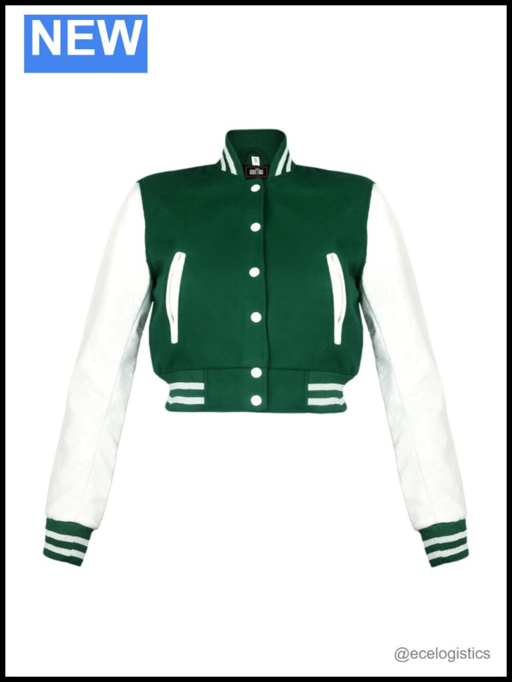 Cropped Varsity Jacket Women Wool Real Leather Sleeves